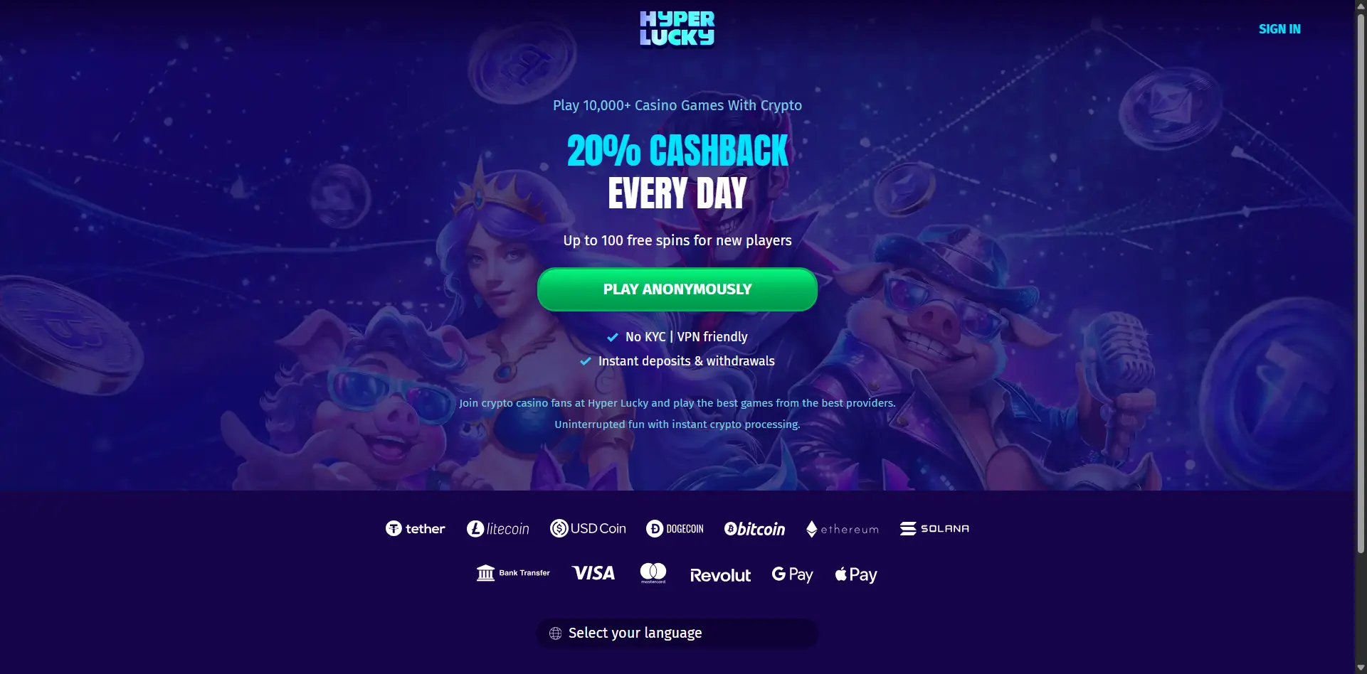 Hyper Lucky review screenshot US desktop