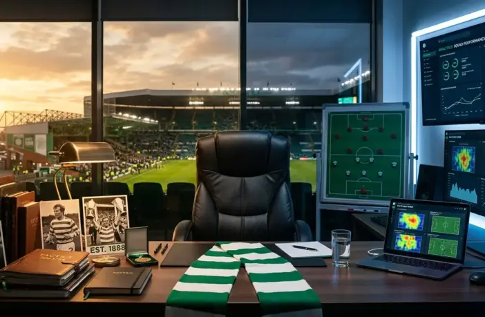 Celtic Park manager's office split between traditional and modern approaches to football management