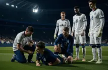 USA soccer player injured on pitch with medical staff attending during World Cup match