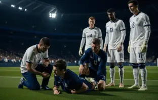 USA soccer player injured on pitch with medical staff attending during World Cup match