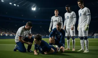 USA soccer player injured on pitch with medical staff attending during World Cup match