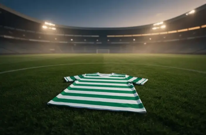 Celtic hooped jersey on grass with stadium lights, symbolizing new player signing arrival