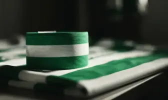 Celtic captain's armband in green and white on football jersey symbolizing leadership and commitment