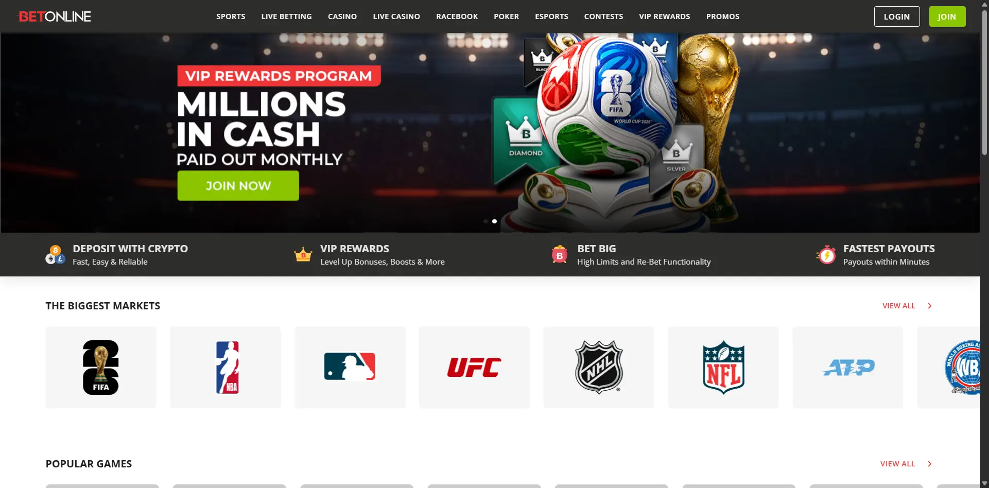 BetOnline - homepage screenshot on desktop