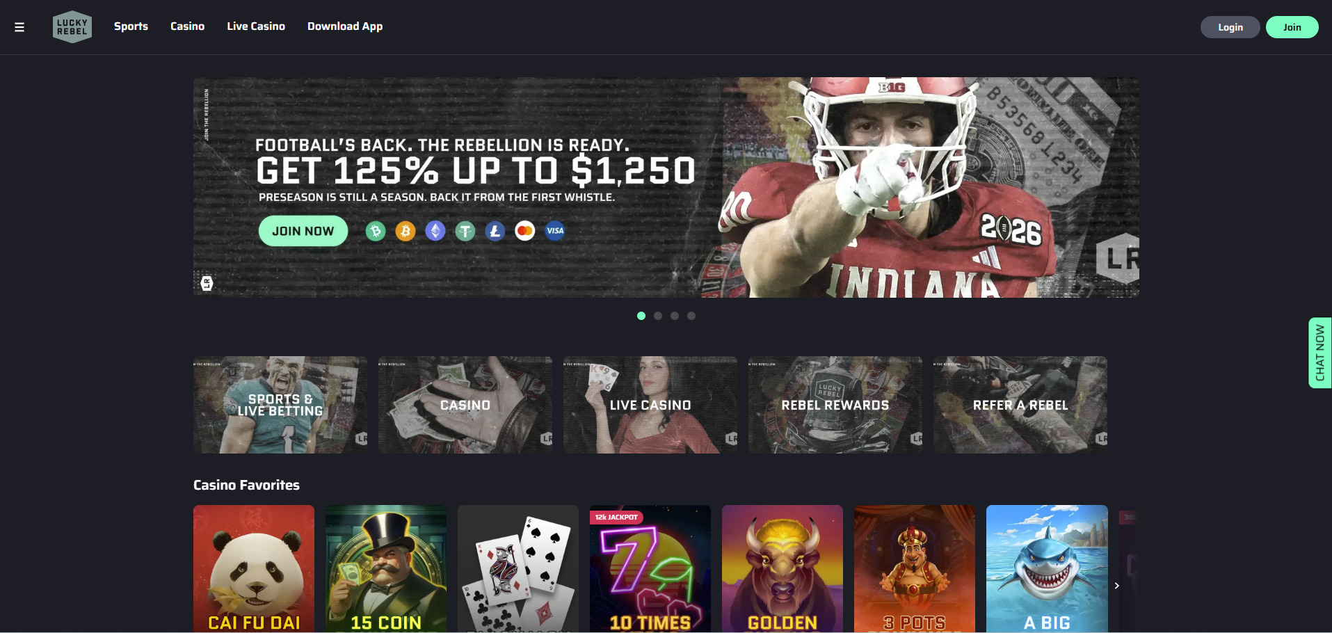 Lucky Rebel - welcome offer screenshot on desktop