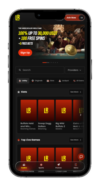 LuckyRoller - homepage screenshot on mobile