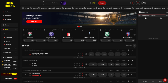 Lucky Rollers sportsbook page