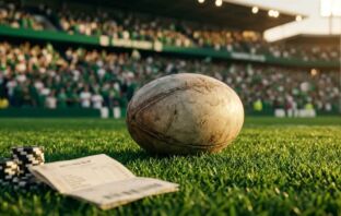Rugby ball on green turf with stacked chips and a betting slip — best betting sites New Zealand 2026