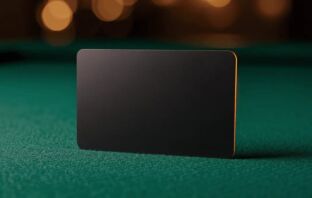 Revolut bank card on green casino felt with warm bokeh background — best Revolut casinos UK 2026