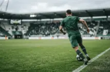 Unidentified winger attacking down the right flank during football training