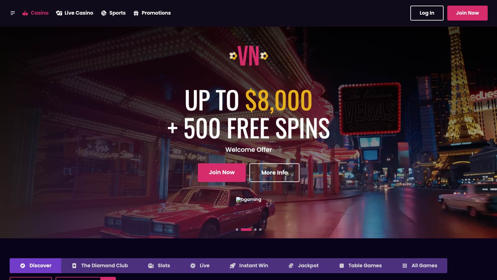 Vegasnow review screenshot CA desktop