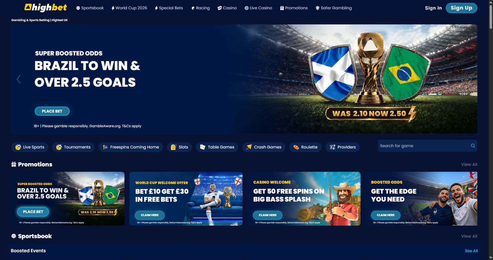 Highbet review screenshot GB desktop
