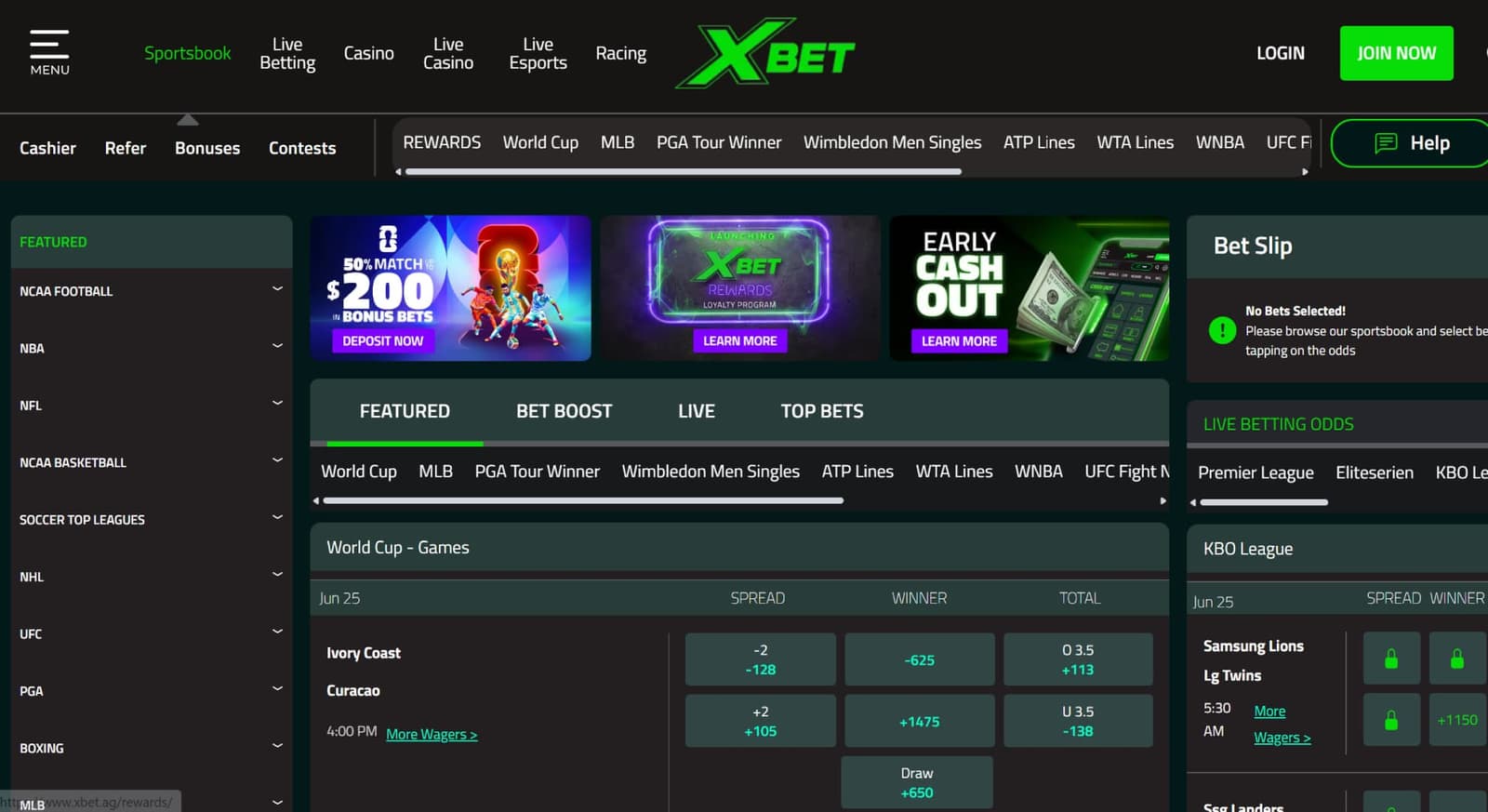 Xbet review screenshot US desktop