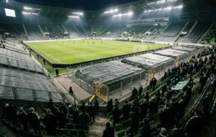 Partially closed football stadium sections before Celtic’s Europa League match in Budapest