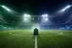 Floodlit football stadium with contrasting green and blue atmospheres ahead of a cup showdown