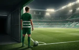 Young footballer at a floodlit stadium symbolising a changed Celtic first-team path after injury